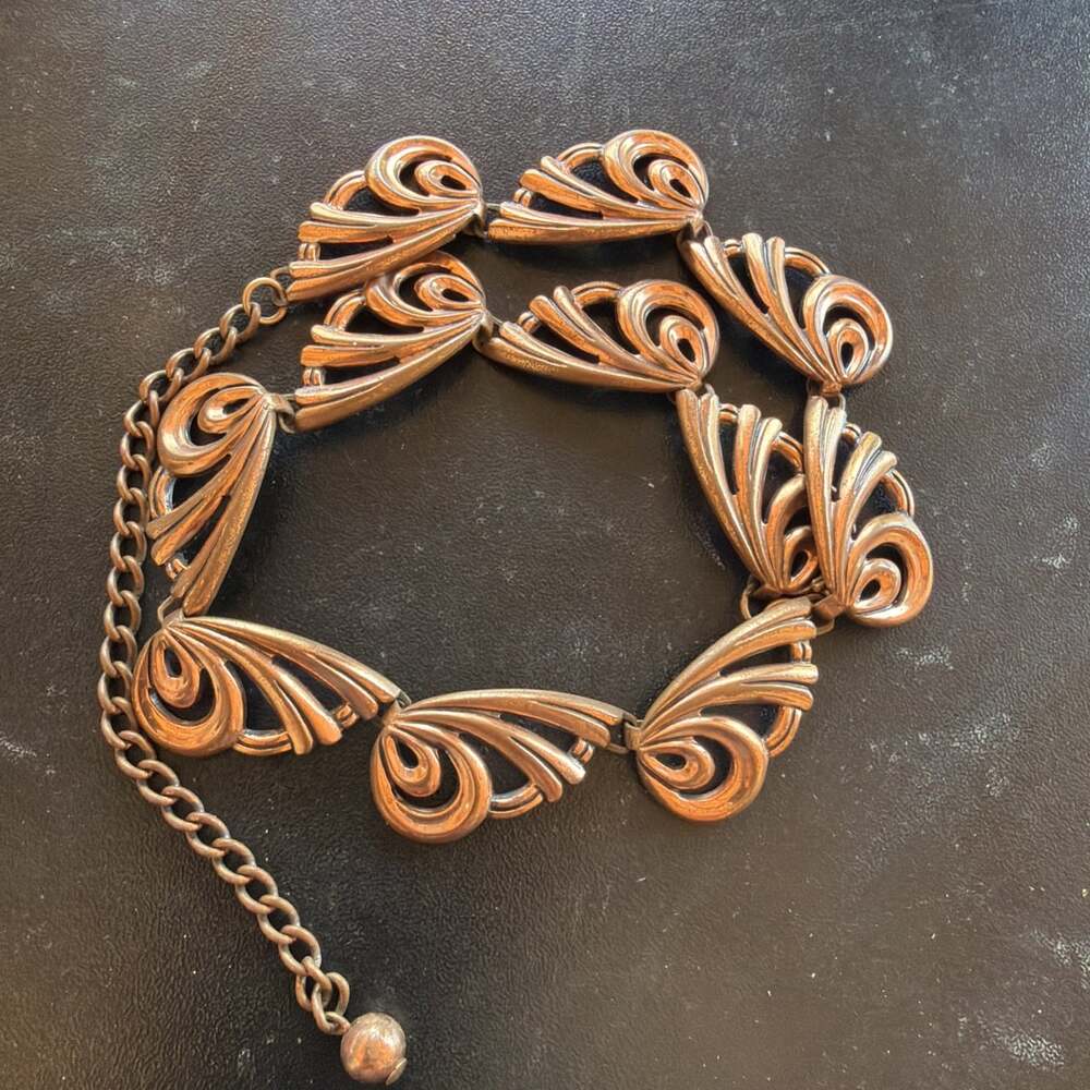 Renoir Copper Necklace 17” Modernist Swirled Design.